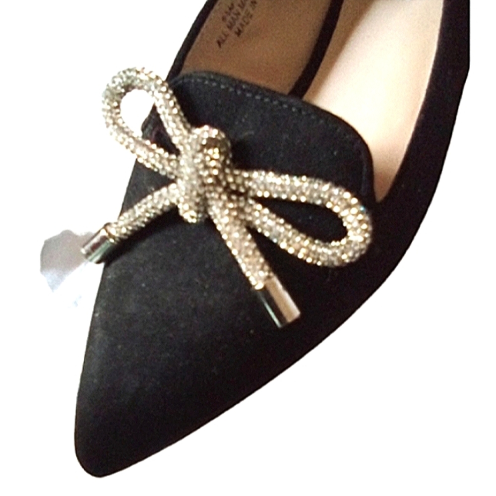 VERSONA Rhinestone Bow Suede Point-Toe Ballet Flats NWT - Picture 5 of 7